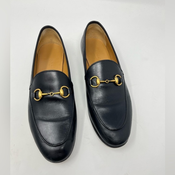 Gucci Jordaan Horse Bit Black Leather Loafers size 37 EU 7 US Slip On Flats - Picture 1 of 8